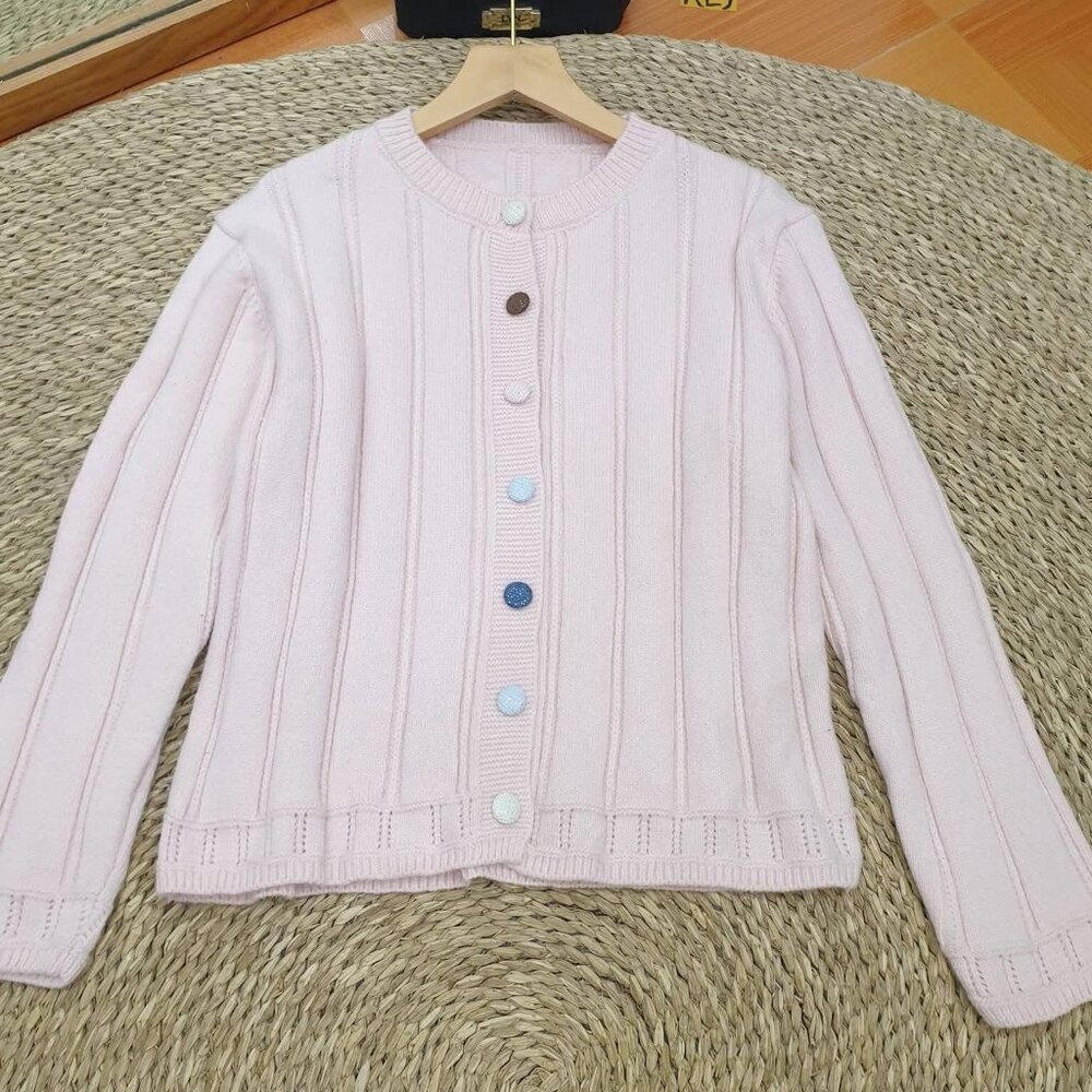 🌸 Pink Ribbed Knit Cardigan Cute Colorful Button Soft Sweater 💕